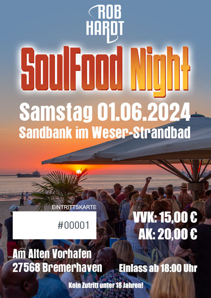 Druck der Eintrittskarten für SoulFood Night im Weser-Strandbad Bremerhaven