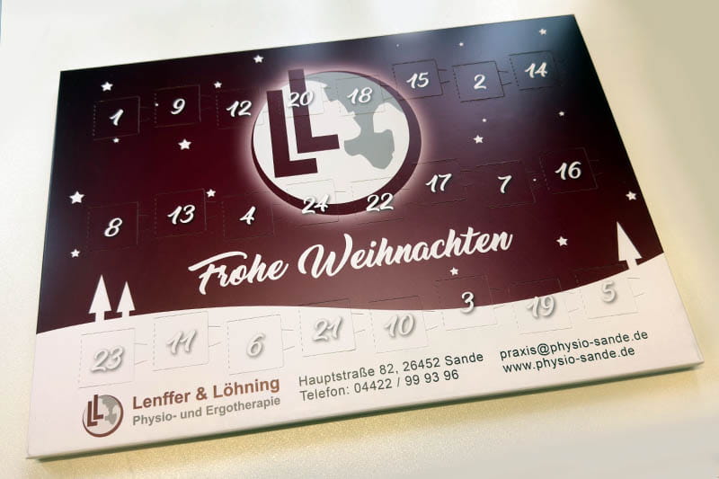 Individueller Adventskalender mit Schokolade und eigenem Design