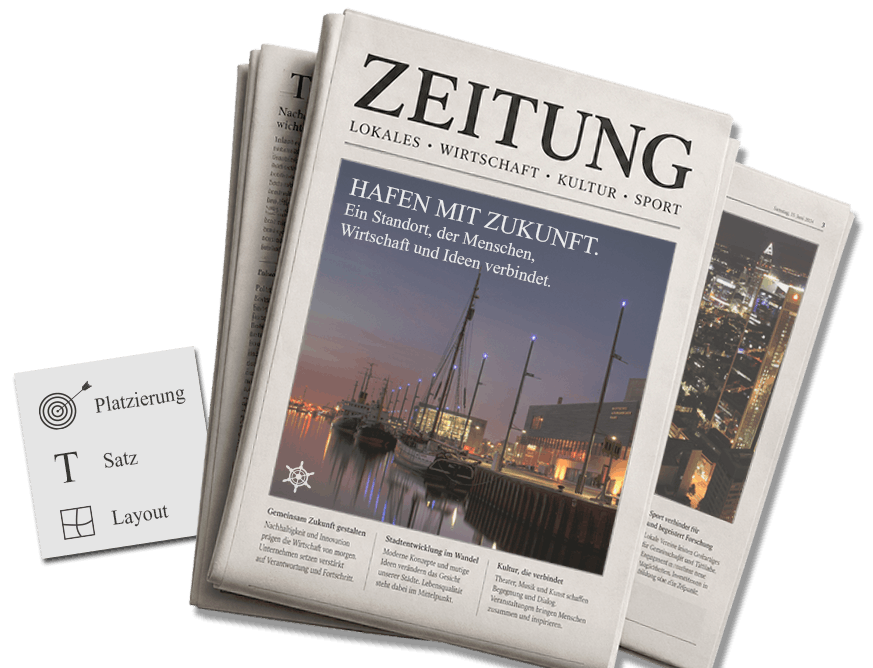 Gestaltete Zeitungsanzeige als Zeitungsgrafik