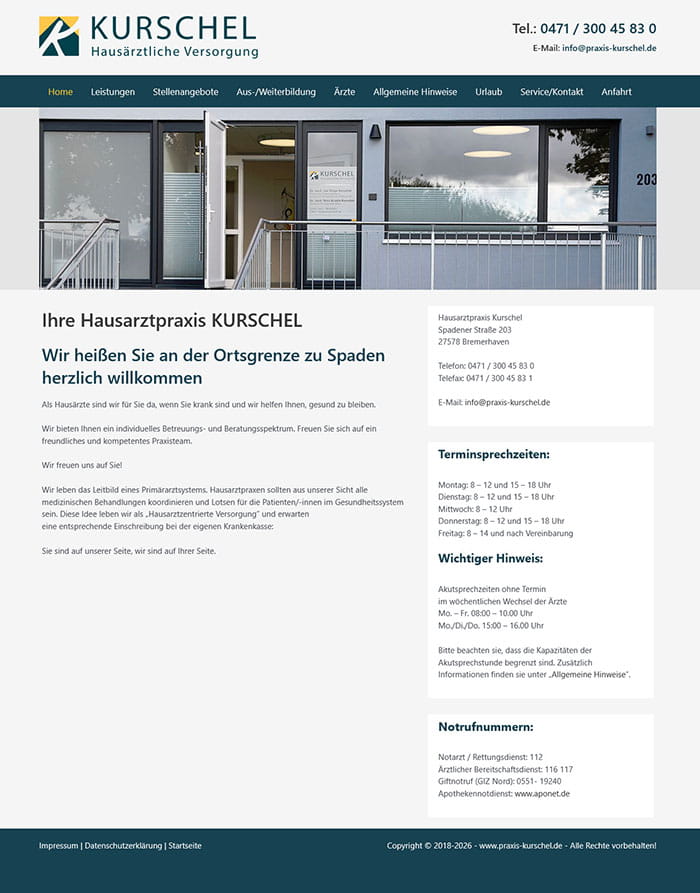 Vorschau der Internetseite der Hausarztpraxis Kurschel